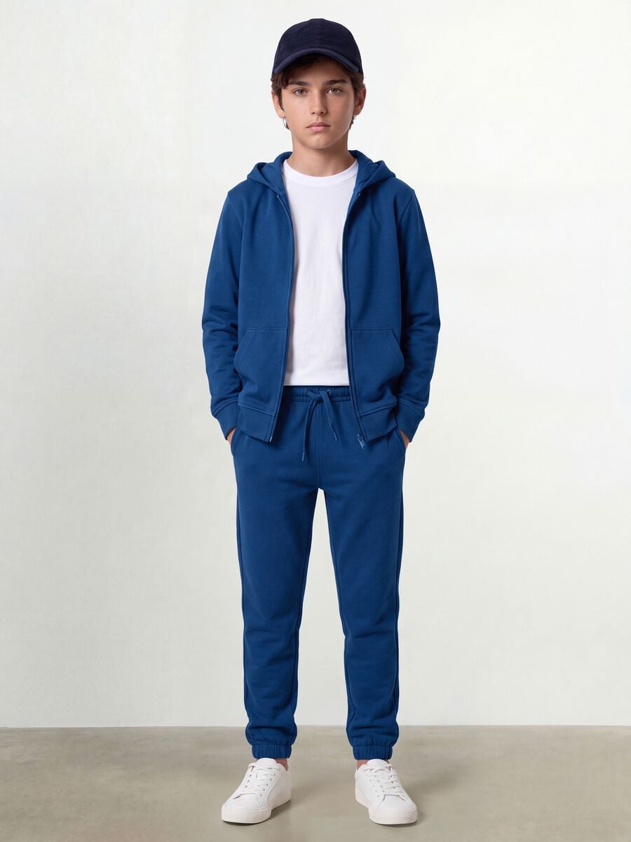Felpa blu con cappuccio in puro cotone organico regular fit per ragazzo_1