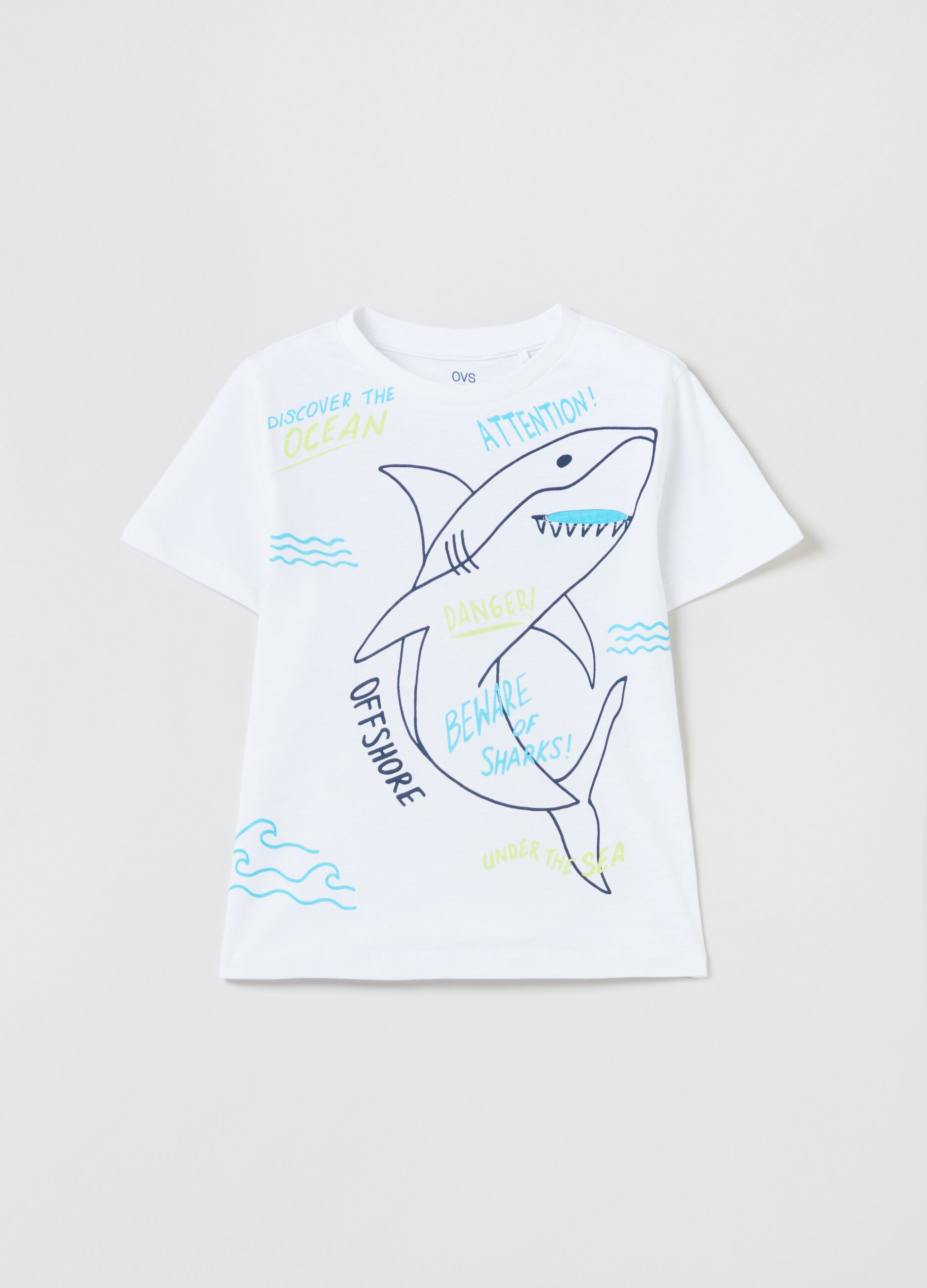T-shirt in cotone con stampa squalo