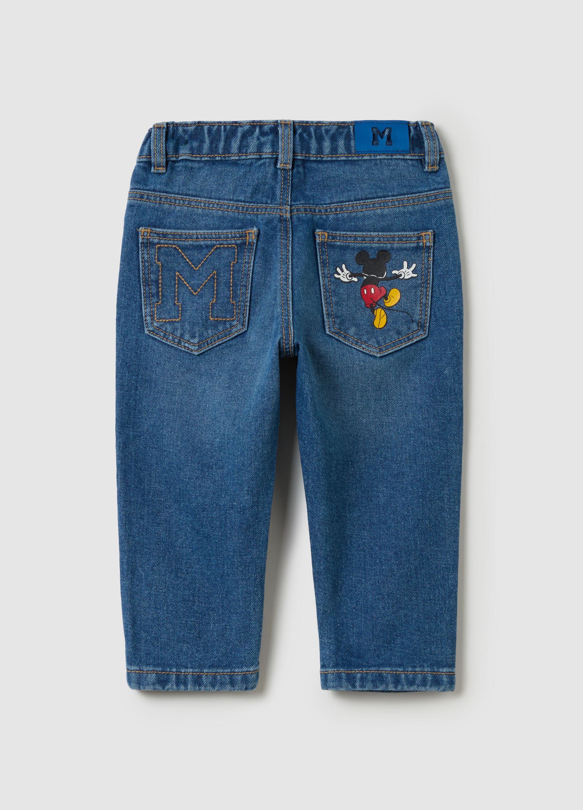 Jeans cinque tasche con stampa Topolino