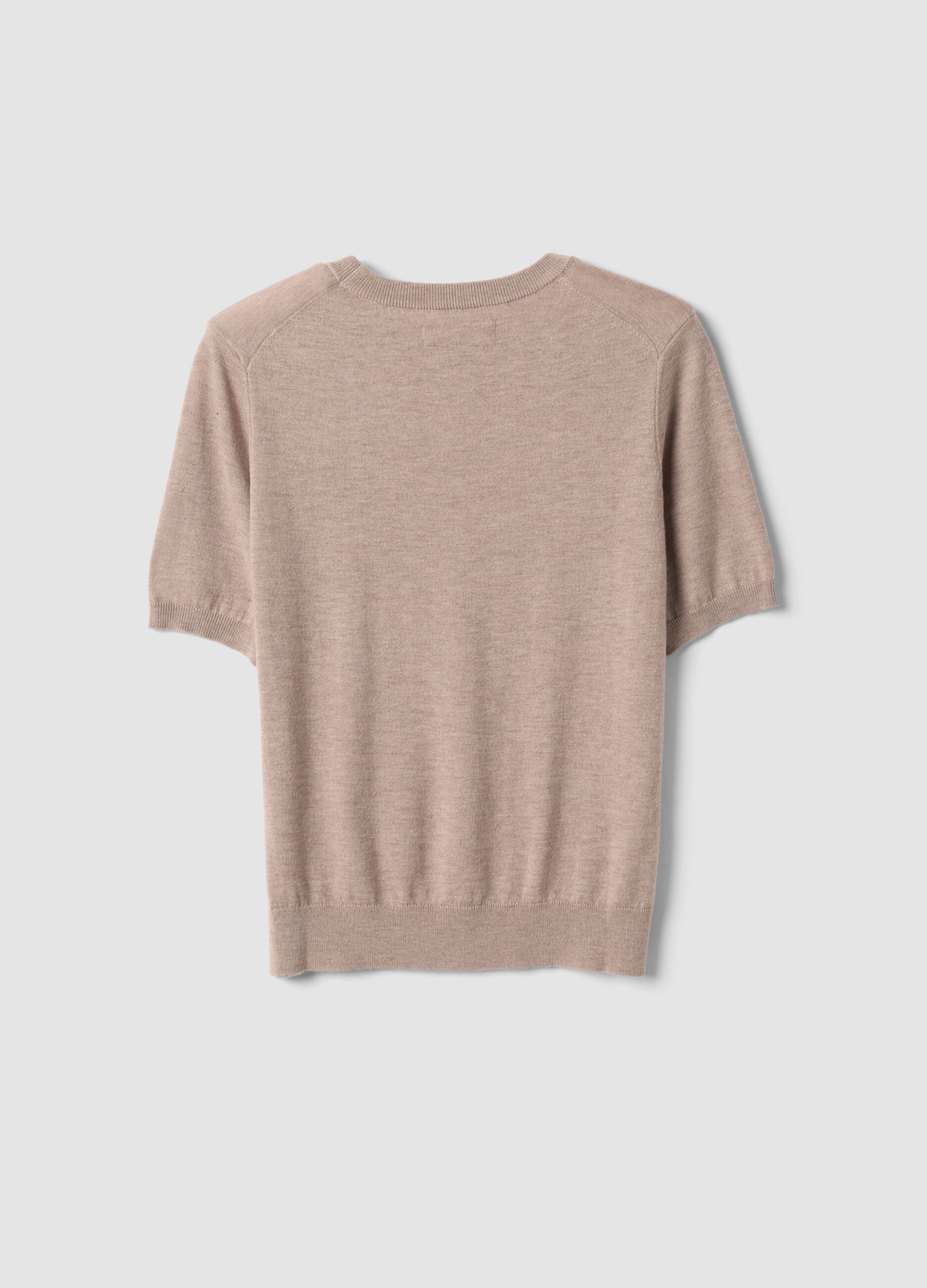 Beige short-sleeve crew-neck wool-blend jumper, regular fit