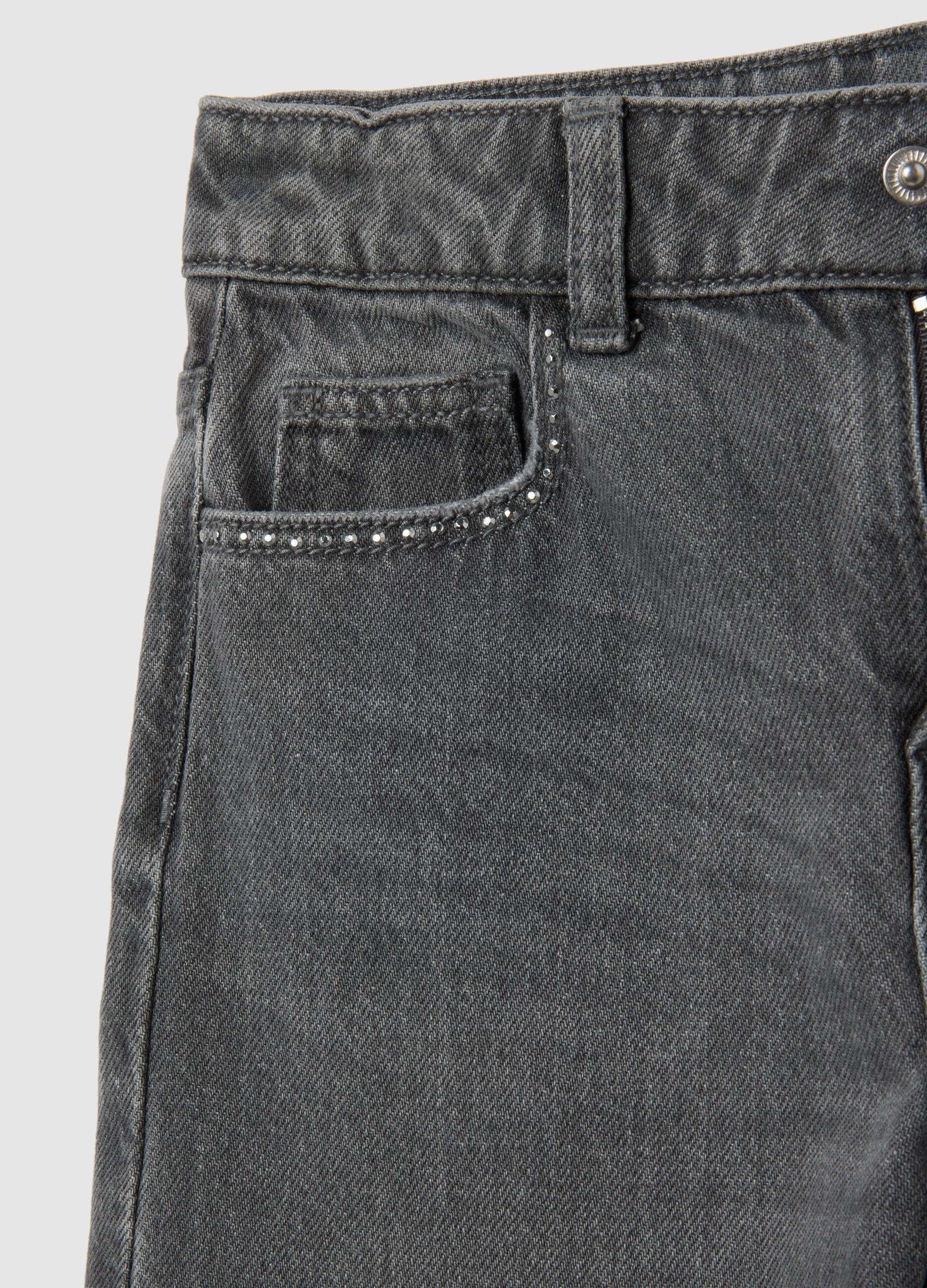 Girls' grey wide leg jeans in pure cotton