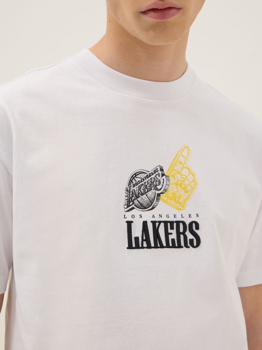 White pure cotton T-shirt with Los Angeles Lakers logo_3