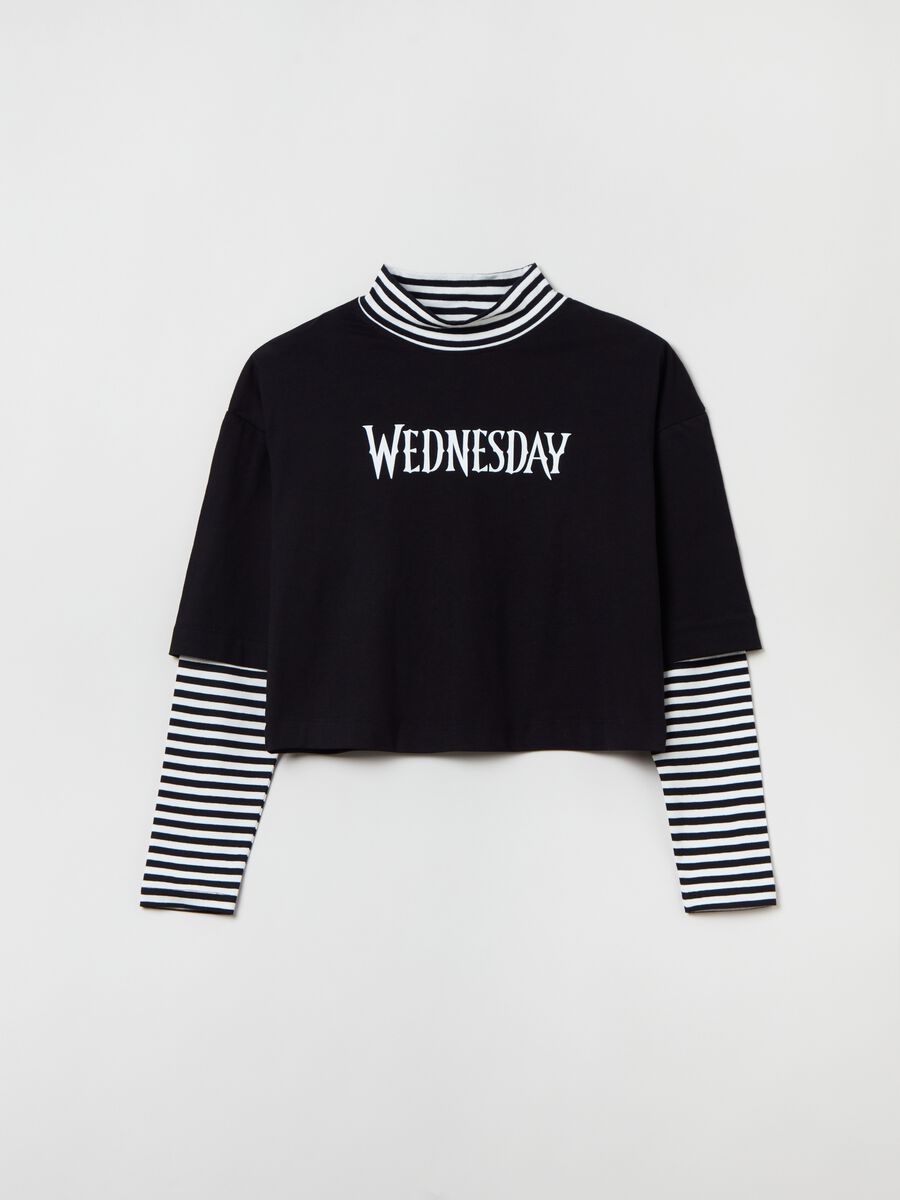 T-shirt combinata con stampa Wednesday_0