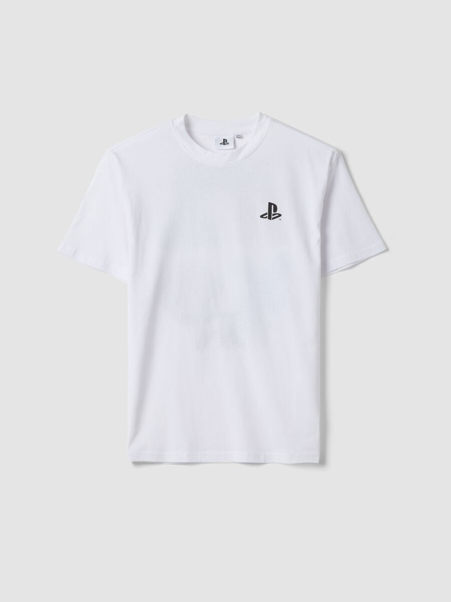 T-shirt bianca da ragazzo con logo Playstation in puro cotone relaxed fit_3