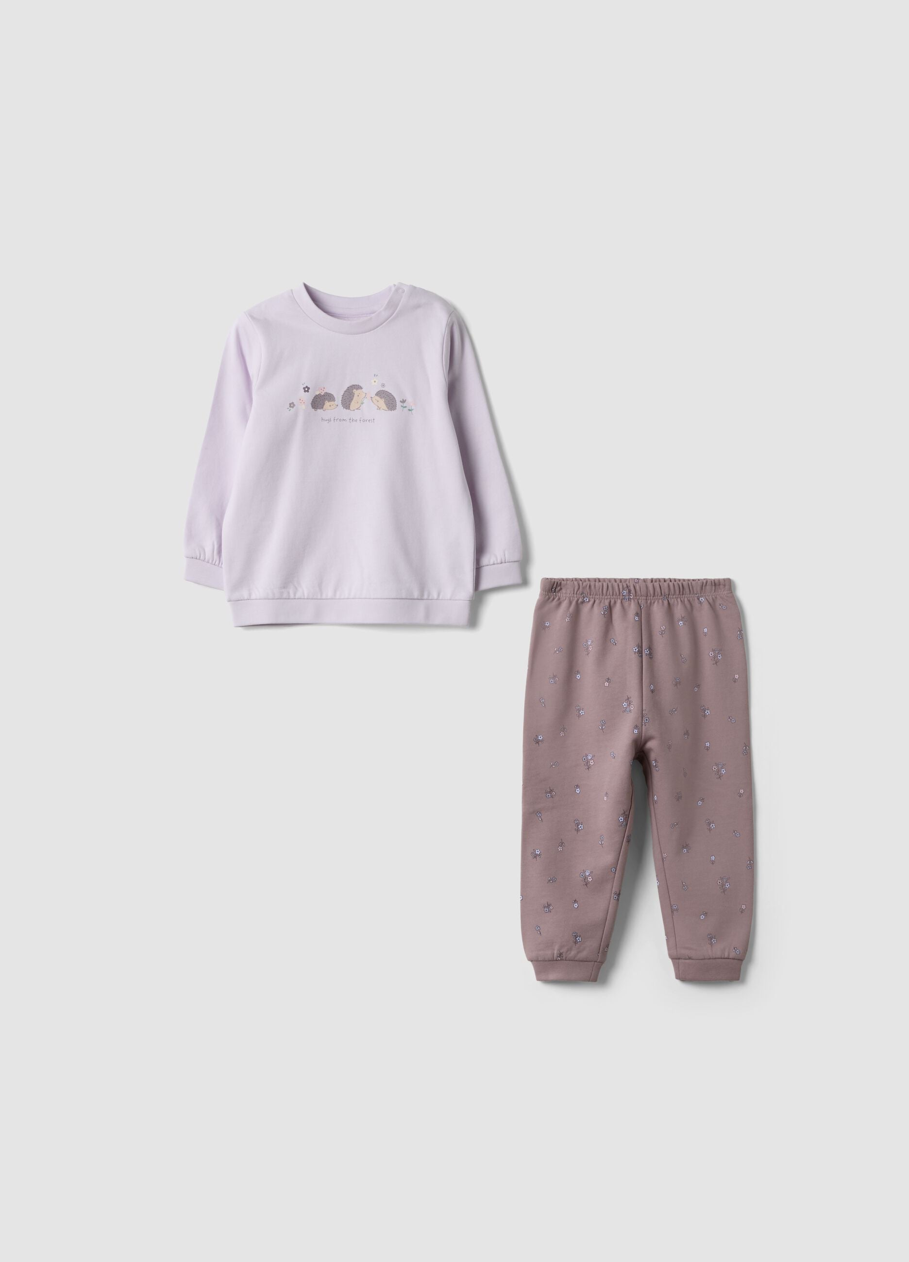 Purple pure organic cotton crew-neck pyjamas