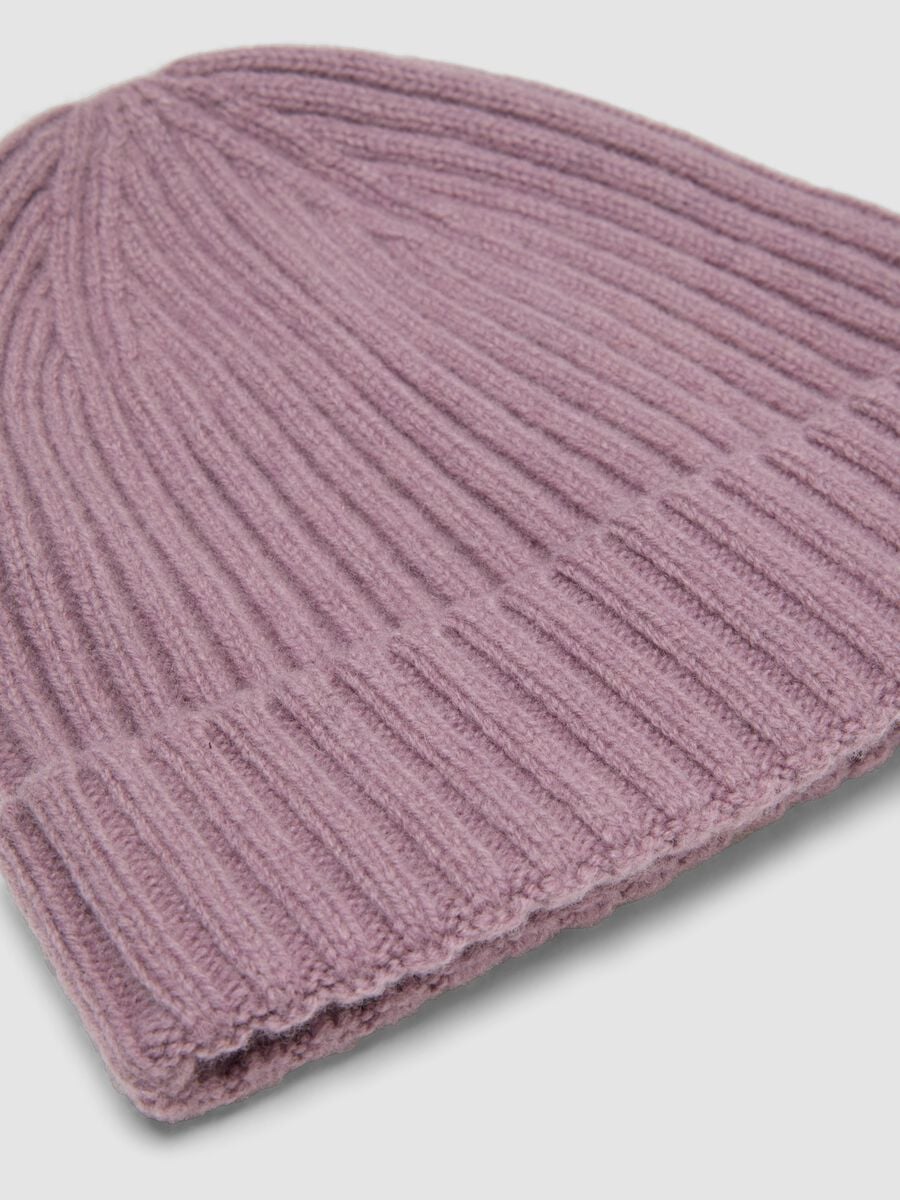 Mauve purple pure wool ribbed beanie_1