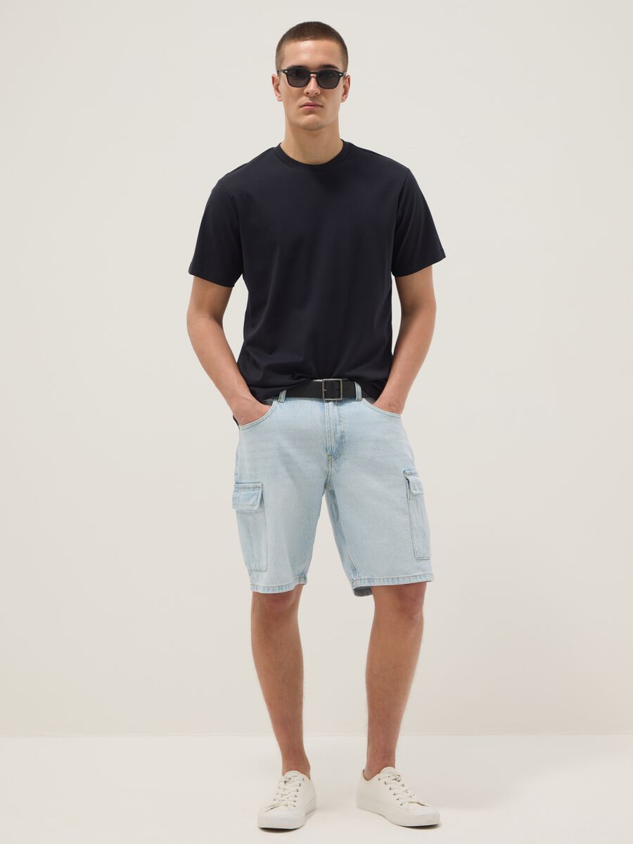 Bermuda in puro cotone denim azzurro regular fit_1