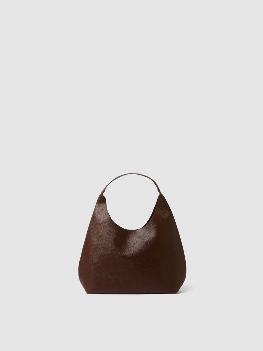 Borsa marrone a spalla effetto martellato con pochette_0