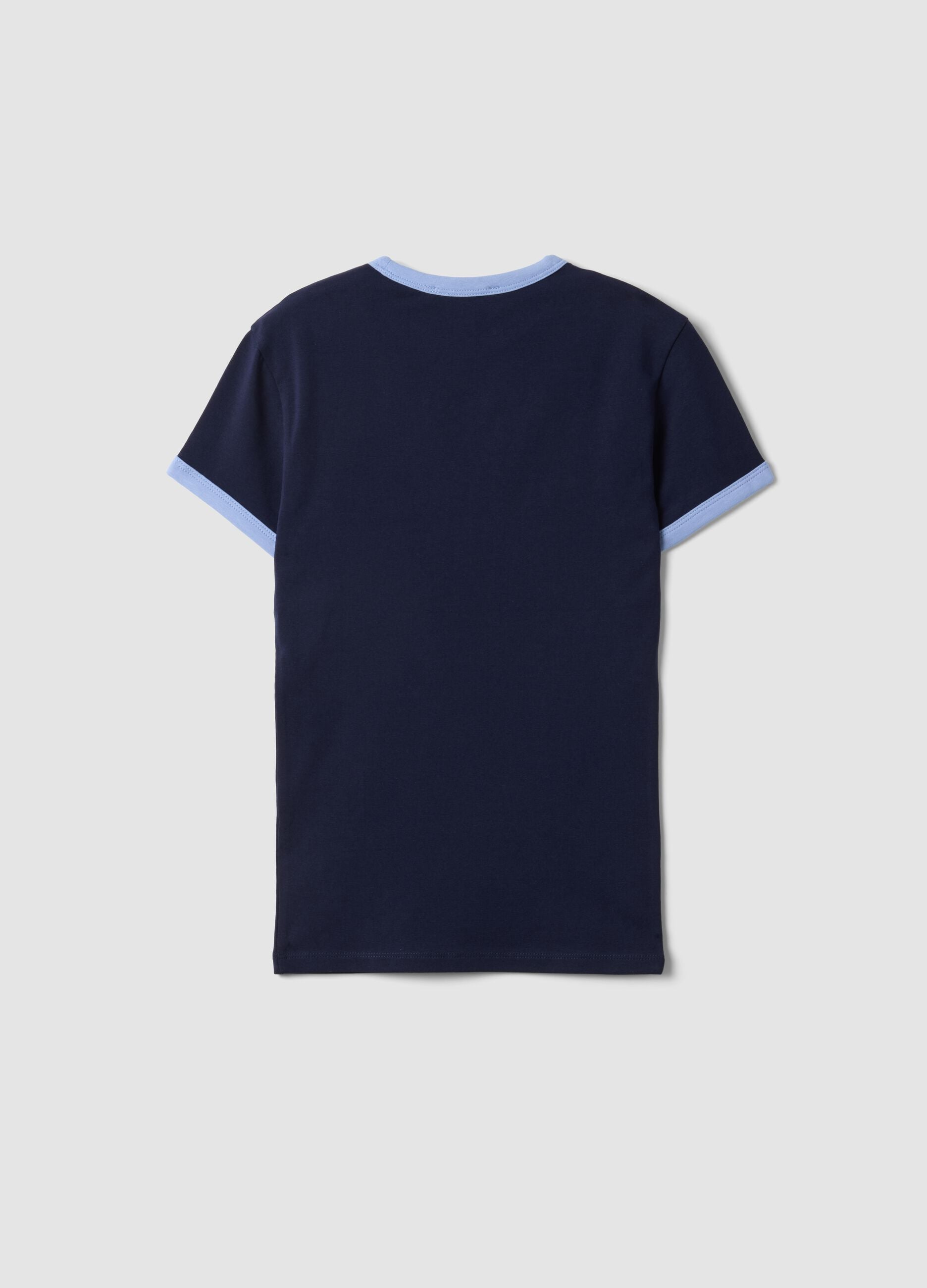 Blue stretch-cotton fitted T-shirt with contrast trims