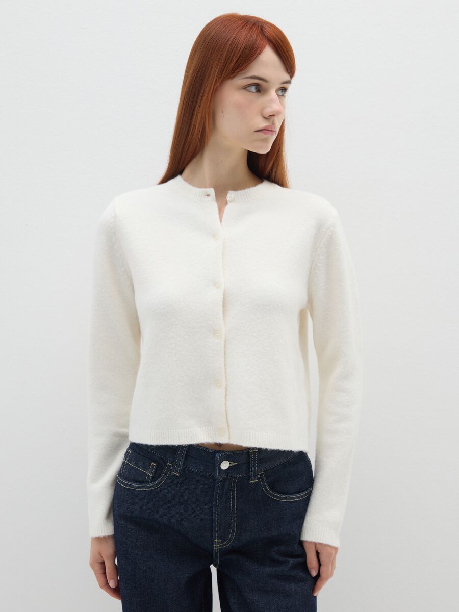 White regular fit cardigan with buttons_0