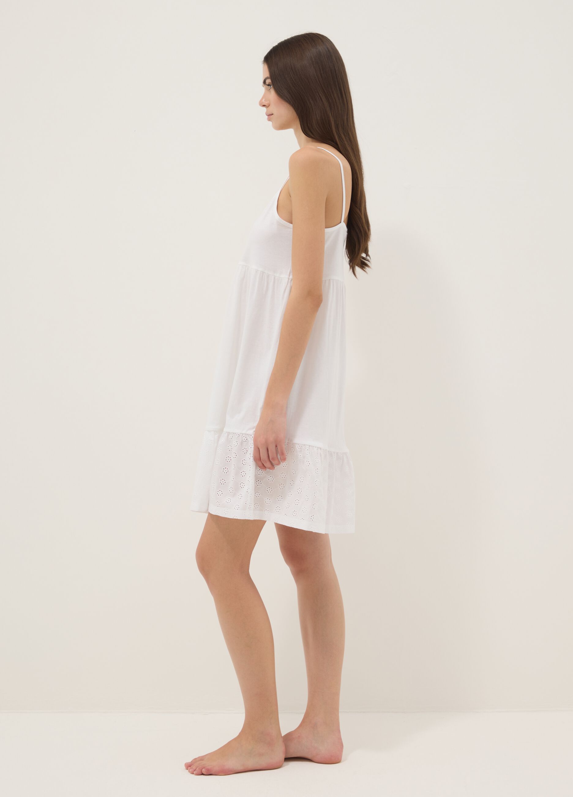 White organic cotton nightdress with thin straps