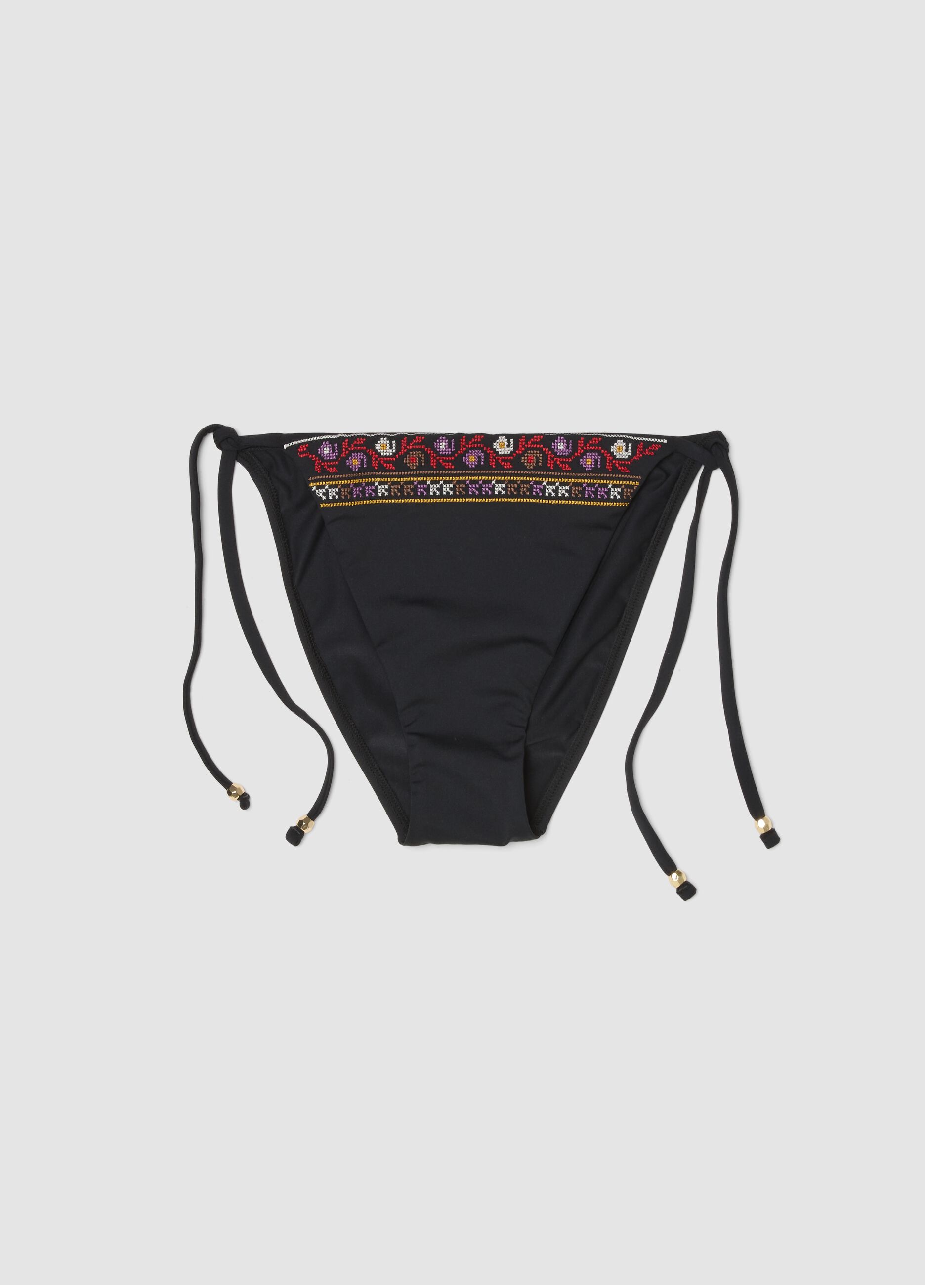 Black stretch bikini bottoms with side ties