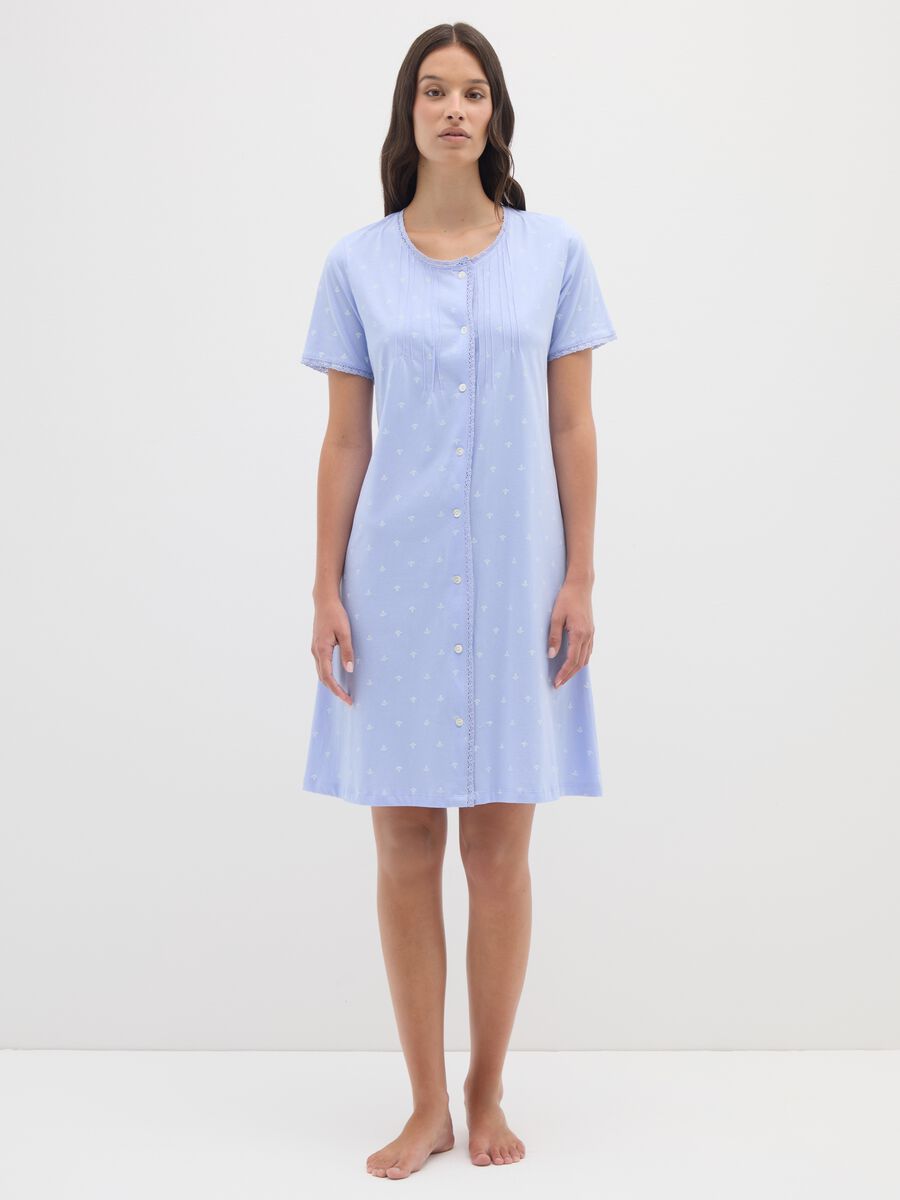 Camicia da notte in puro cotone azzurro con micro fantasia _2