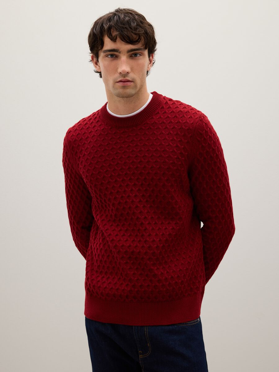 Regular fit red cotton blend jumper_1