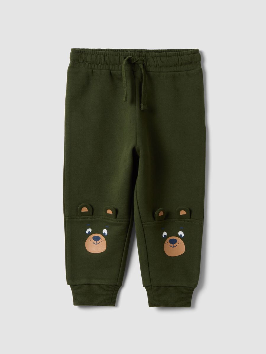 Pantaloni jogger verdi in puro cotone con stampa orsetto over fit_0