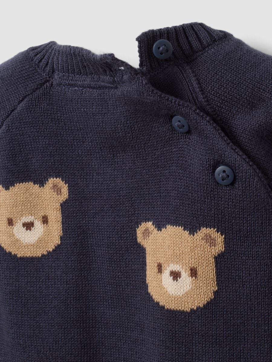 Completo nero in puro cotone con maglia e pantaloni con orsetti per neonato_3