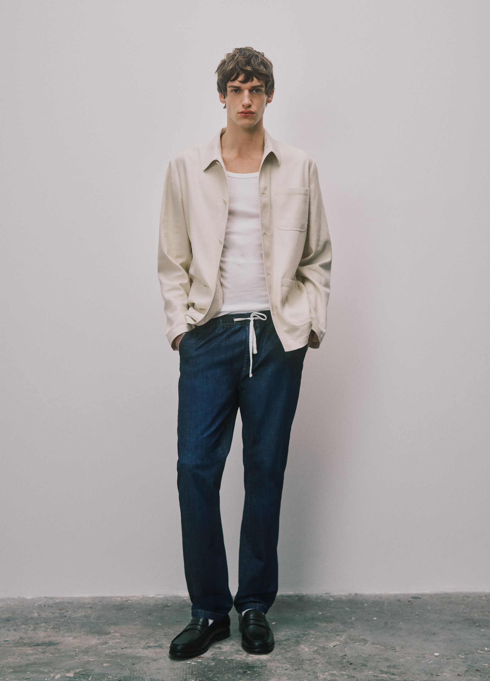 Regular fit stretch cotton denim blue jeans