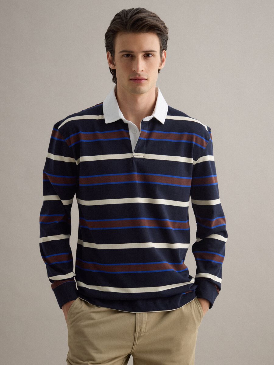 Polo a maniche lunghe in puro cotone a righe multicolor regular fit_0