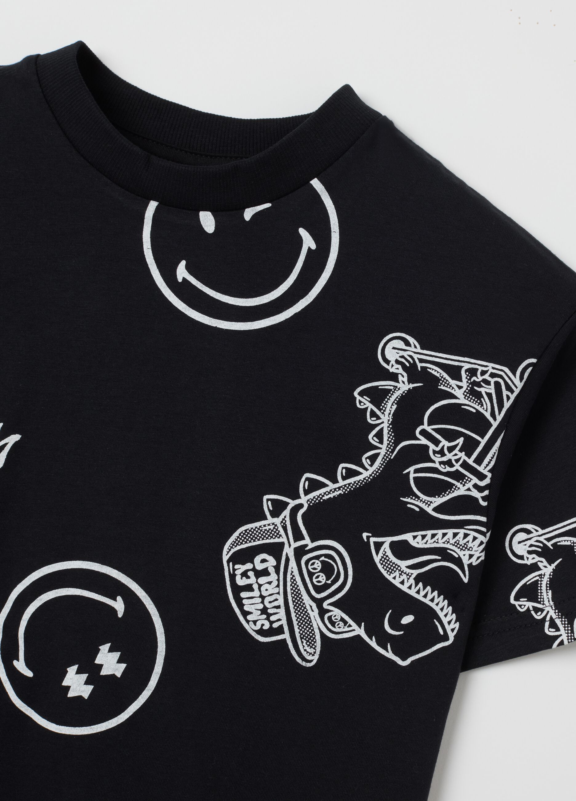 T-shirt da bambino in puro cotone nero regular fit