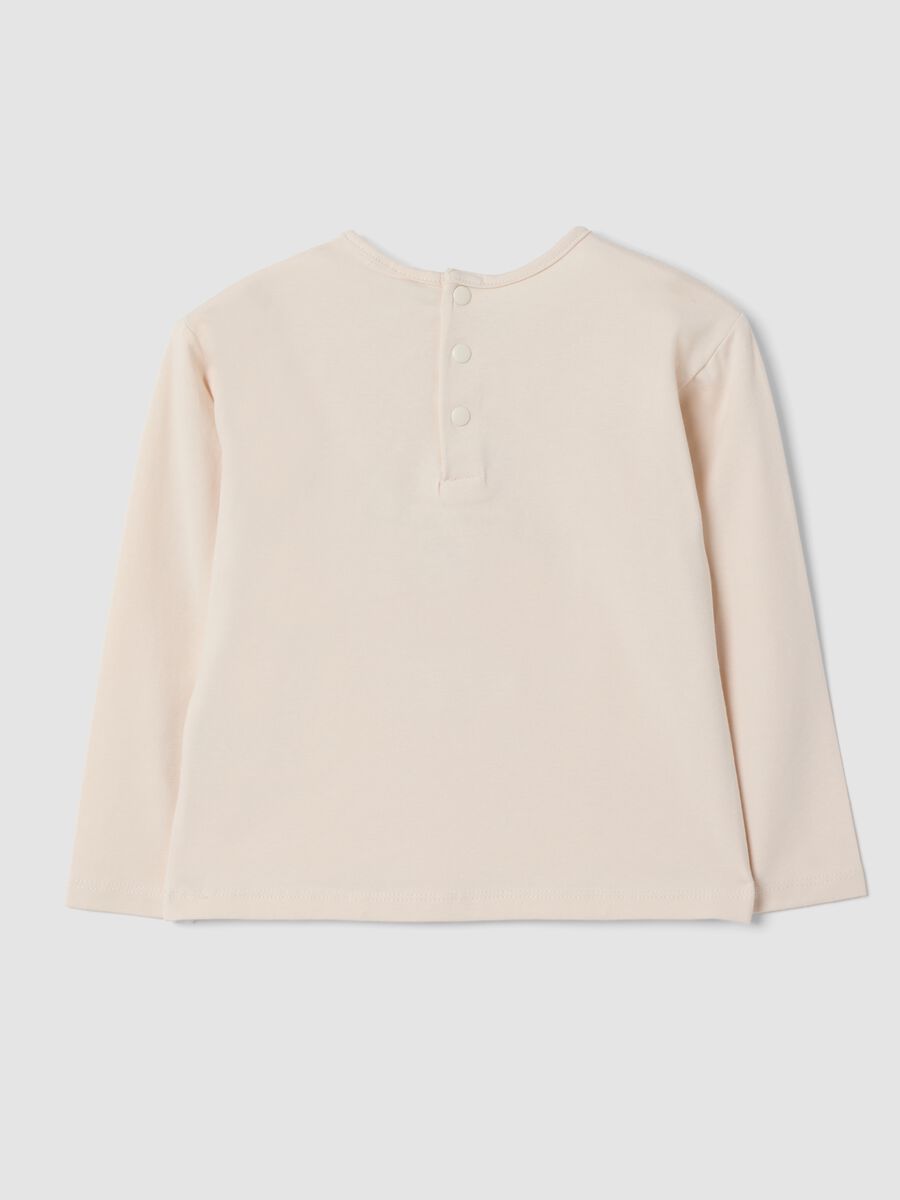 T-shirt rosa a maniche lunghe in cotone elasticizzato girocollo_1