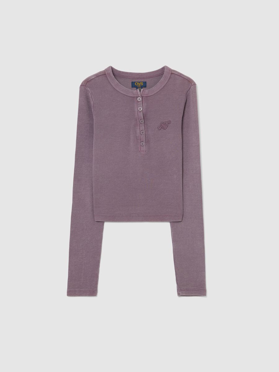 Purple Henley cotton blend fitted girl's T-shirt_3