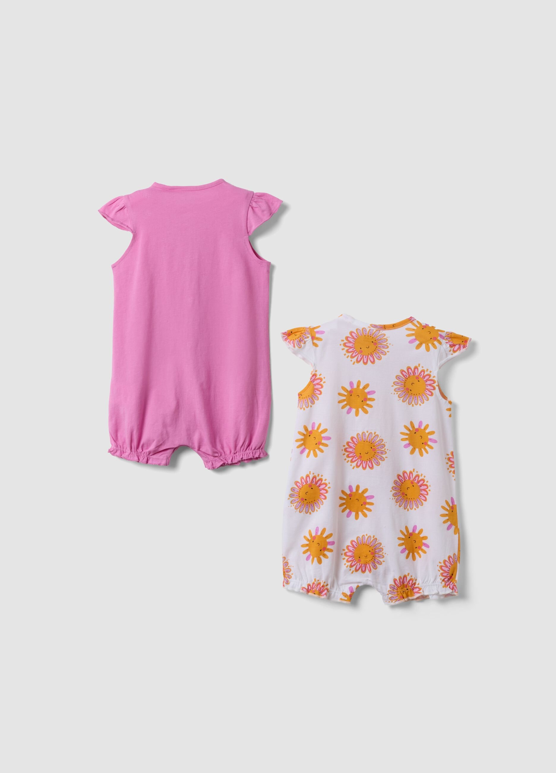 2-pack pink baby rompers in pure cotton