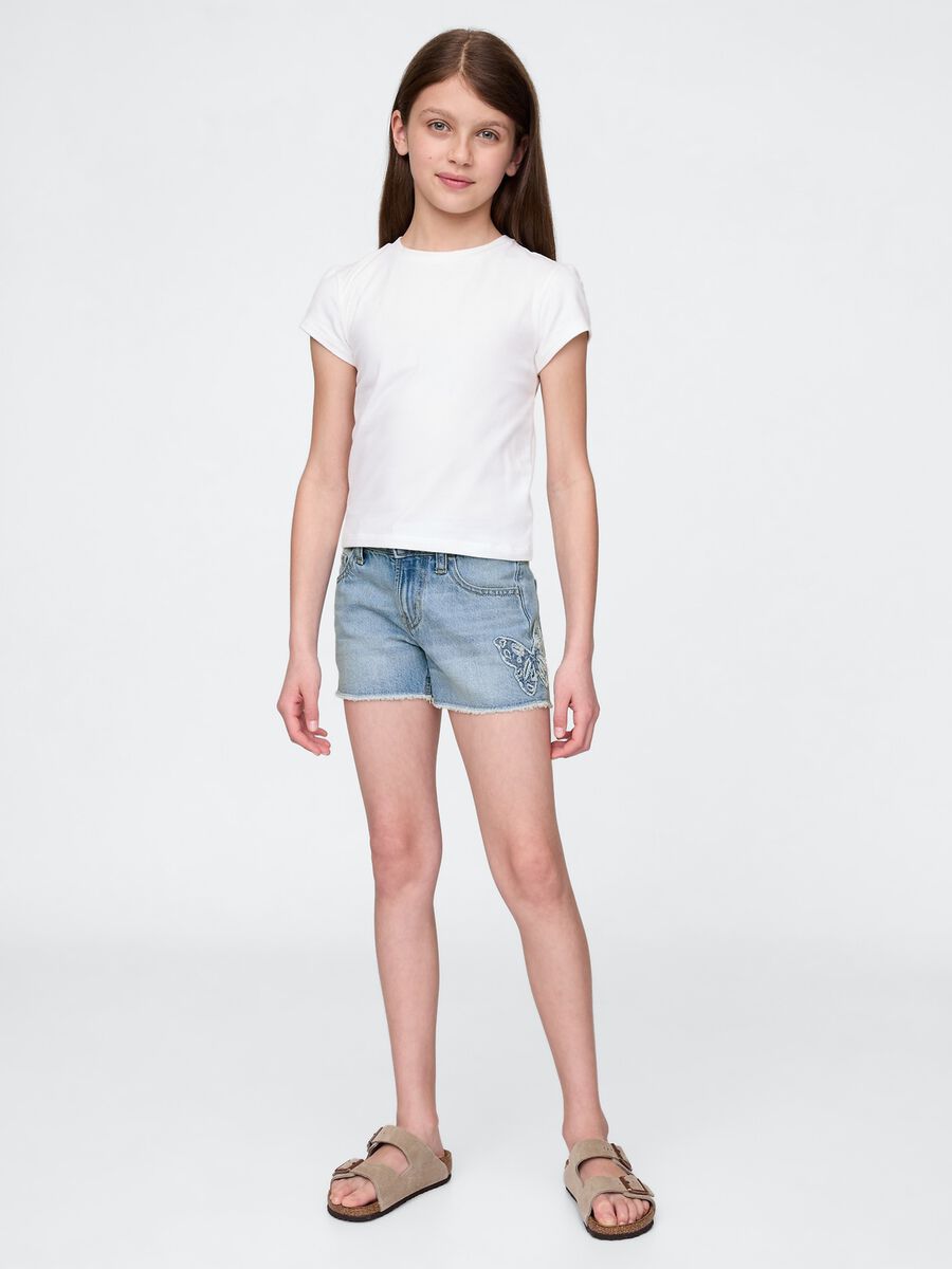 Light Denim Shorts with Butterfly Application_0