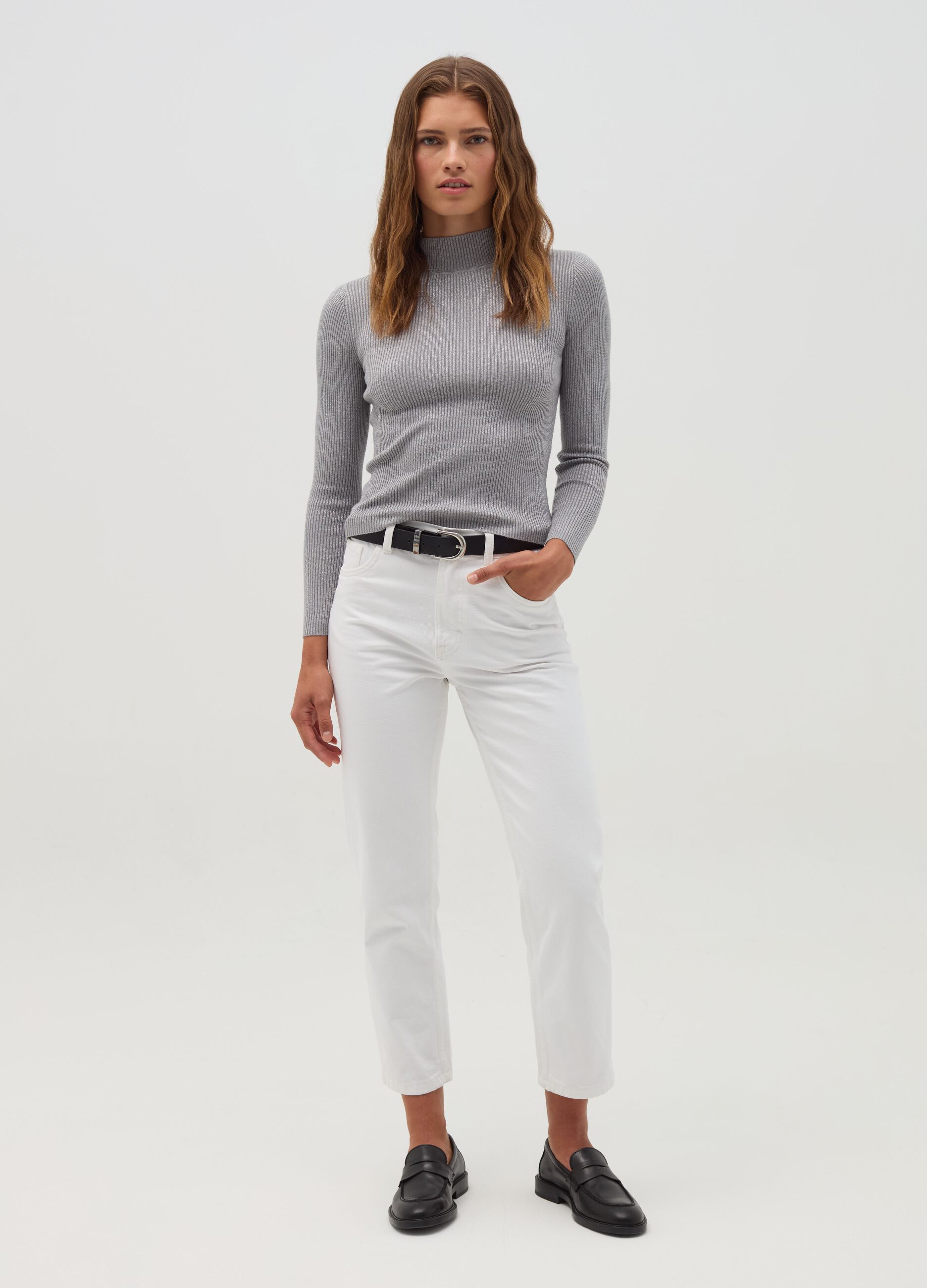 Pullover with high neck and lurex