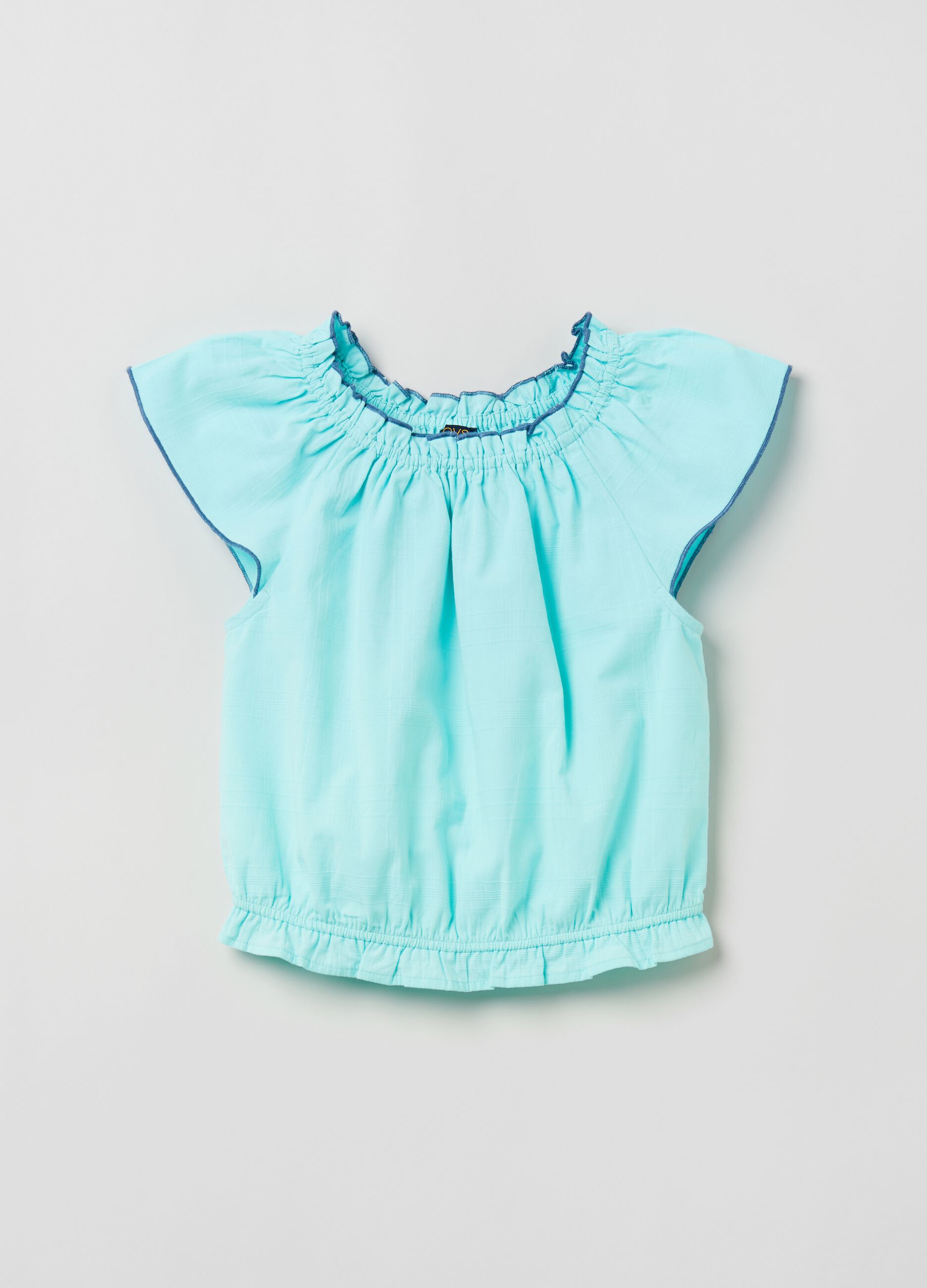Blusa in cotone con maniche ad aletta_0