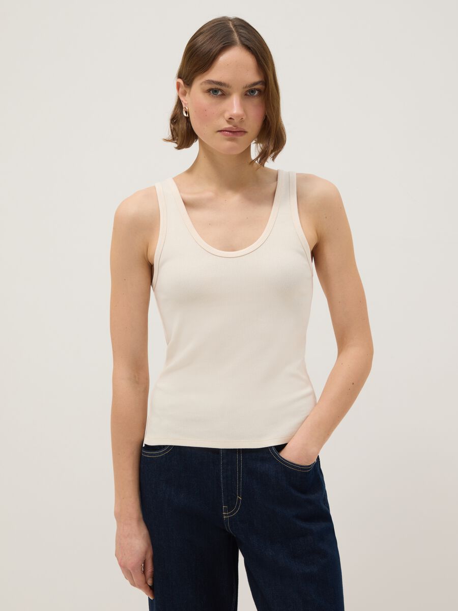 Canotta in cotone elasticizzato beige regular fit_0