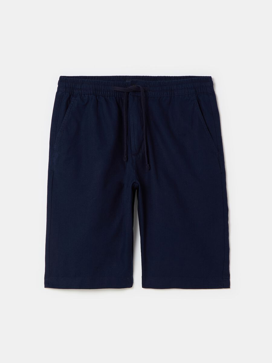 Chino Bermuda shorts in linen and cotton with drawstring_3