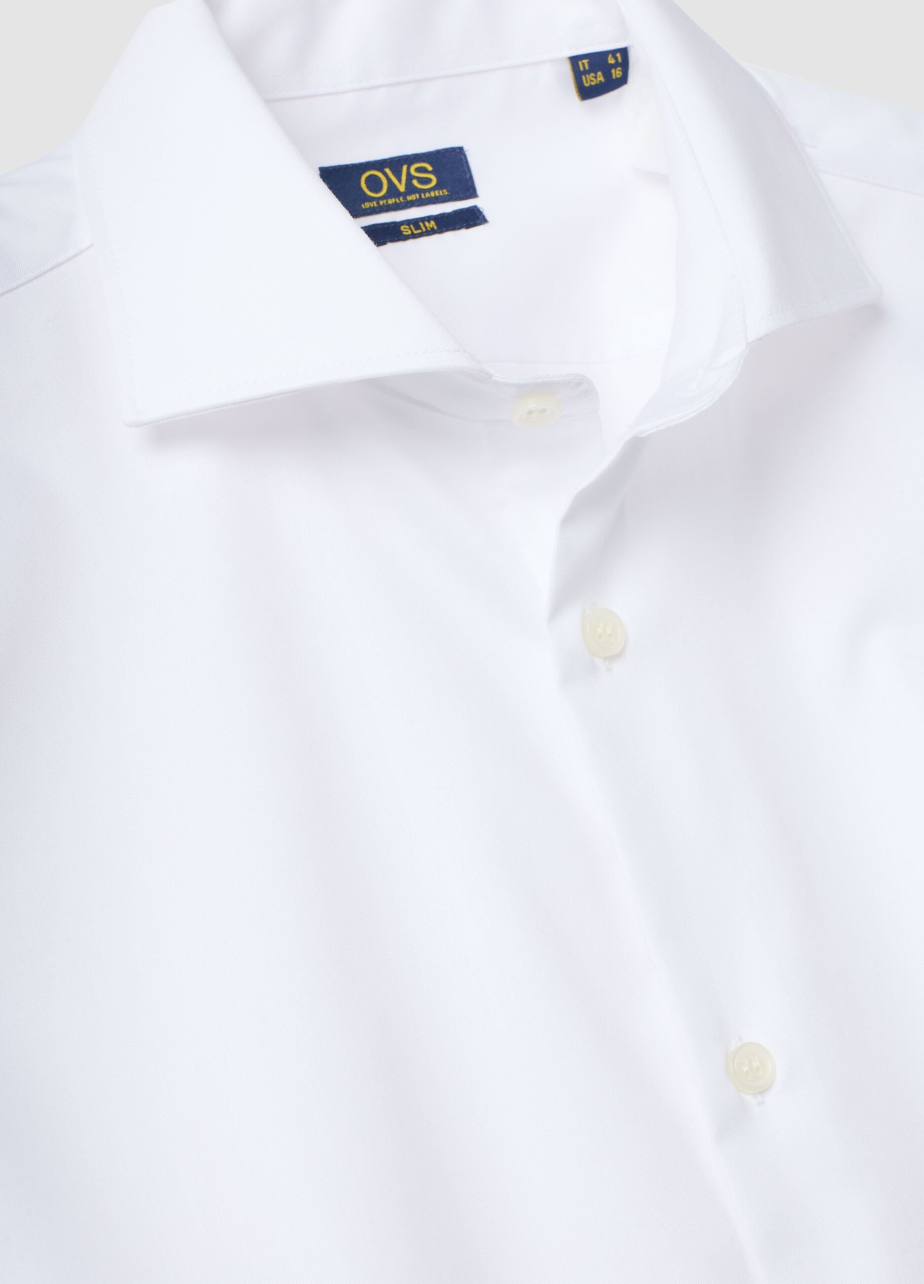 Camicia slim fit bianca in puro cotone con collo francese no iron