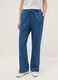 Wide leg blue denim pure cotton trousers with elastic waistband_1