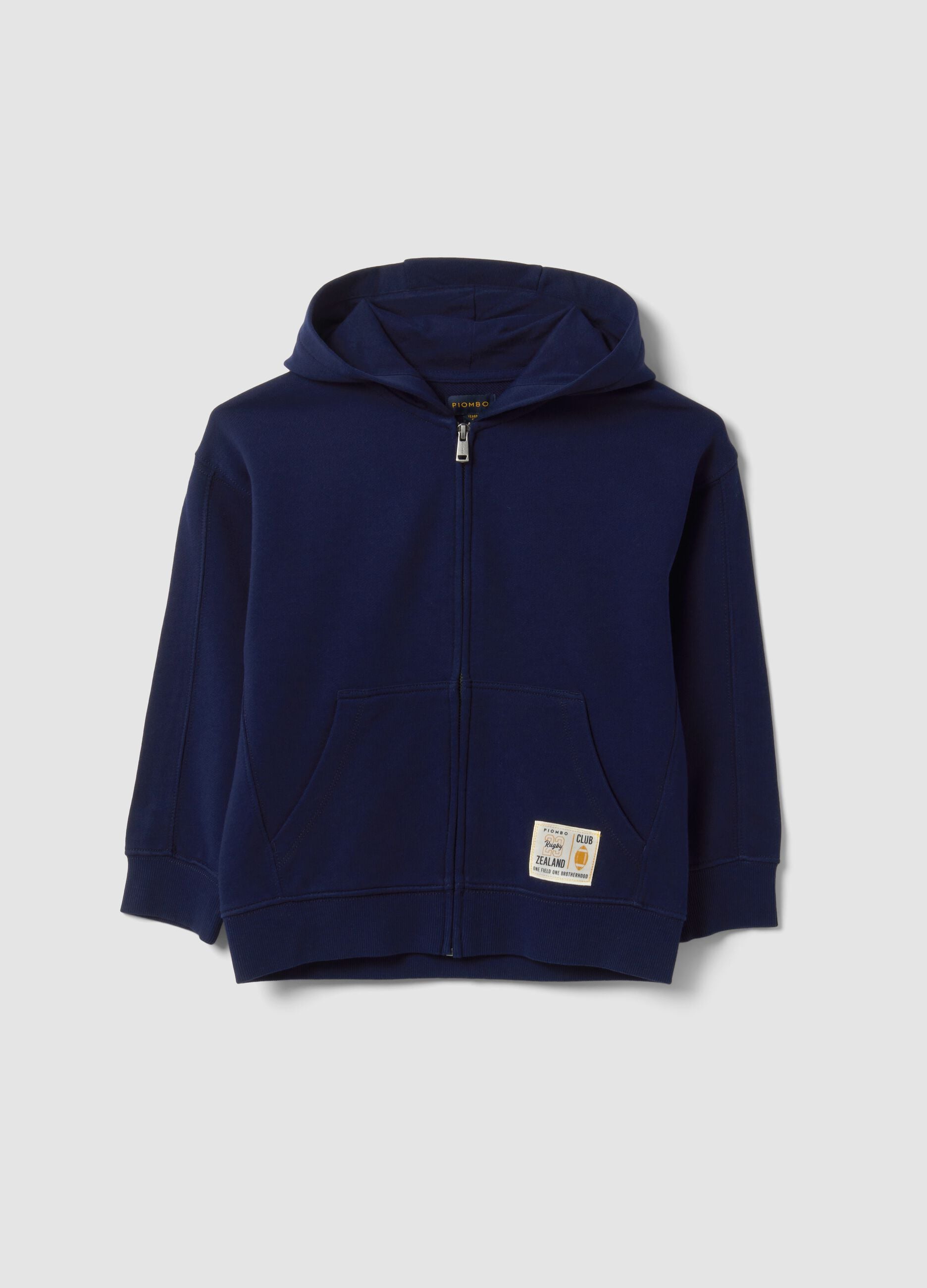 Blue pure cotton hoodie with regular fit for boys