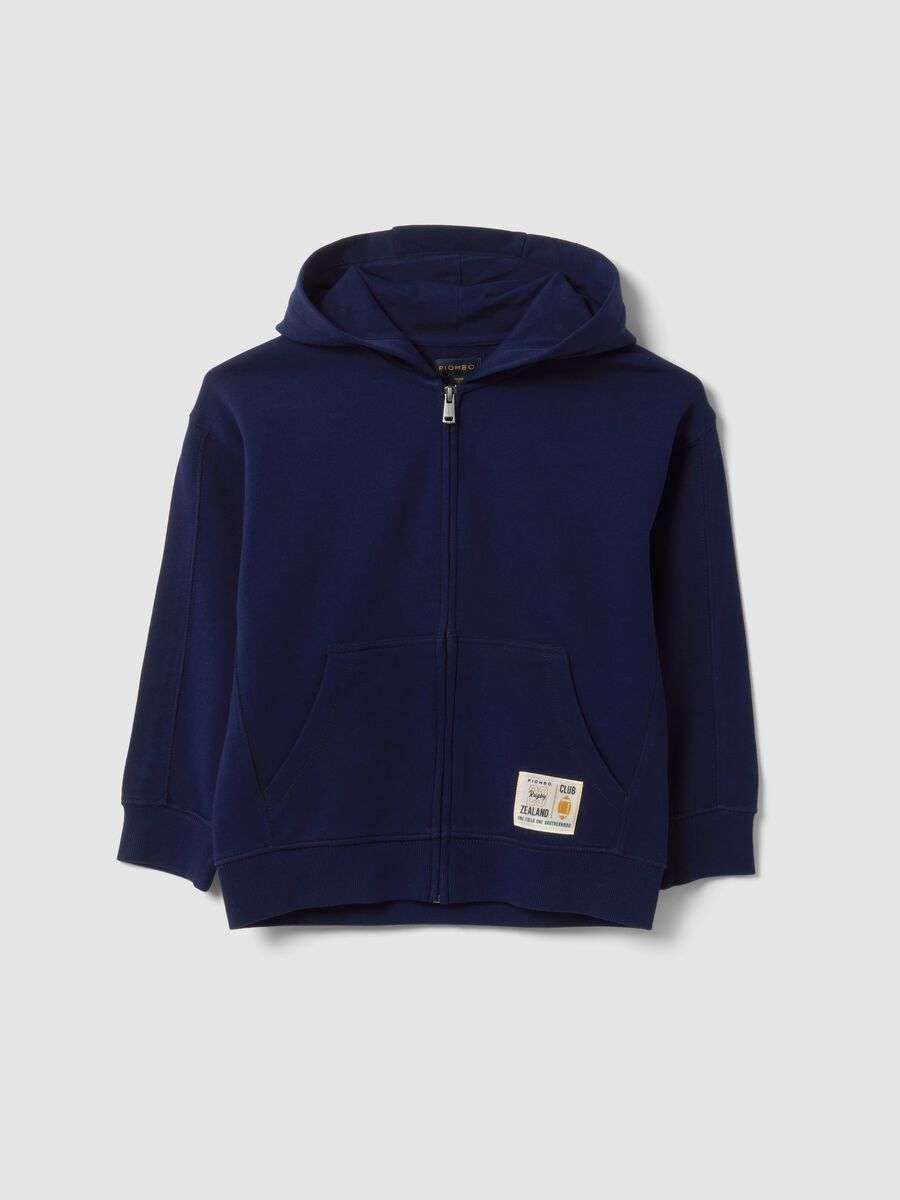 Felpa blu in puro cotone con cappuccio regular fit per bambino_0