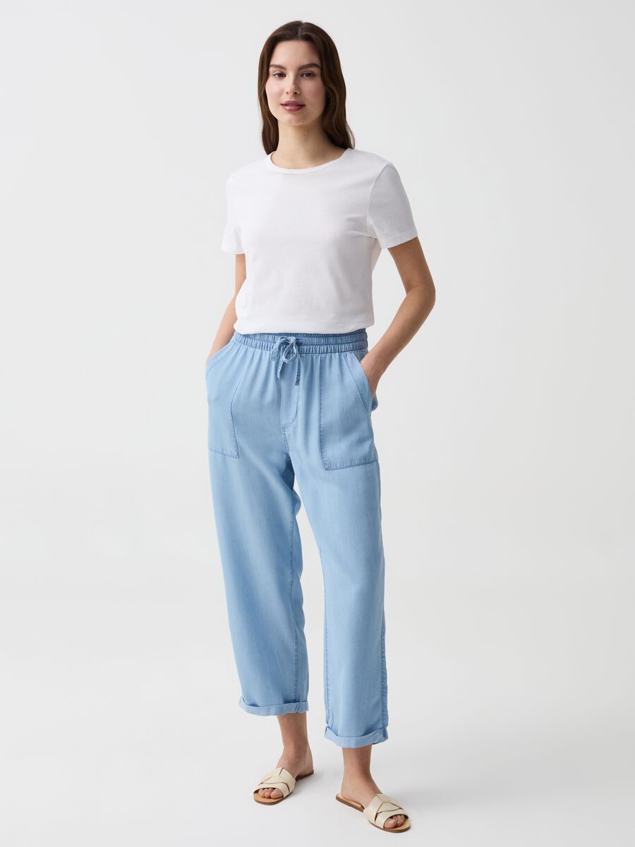 Wide-leg denim-effect joggers with turn-ups_0