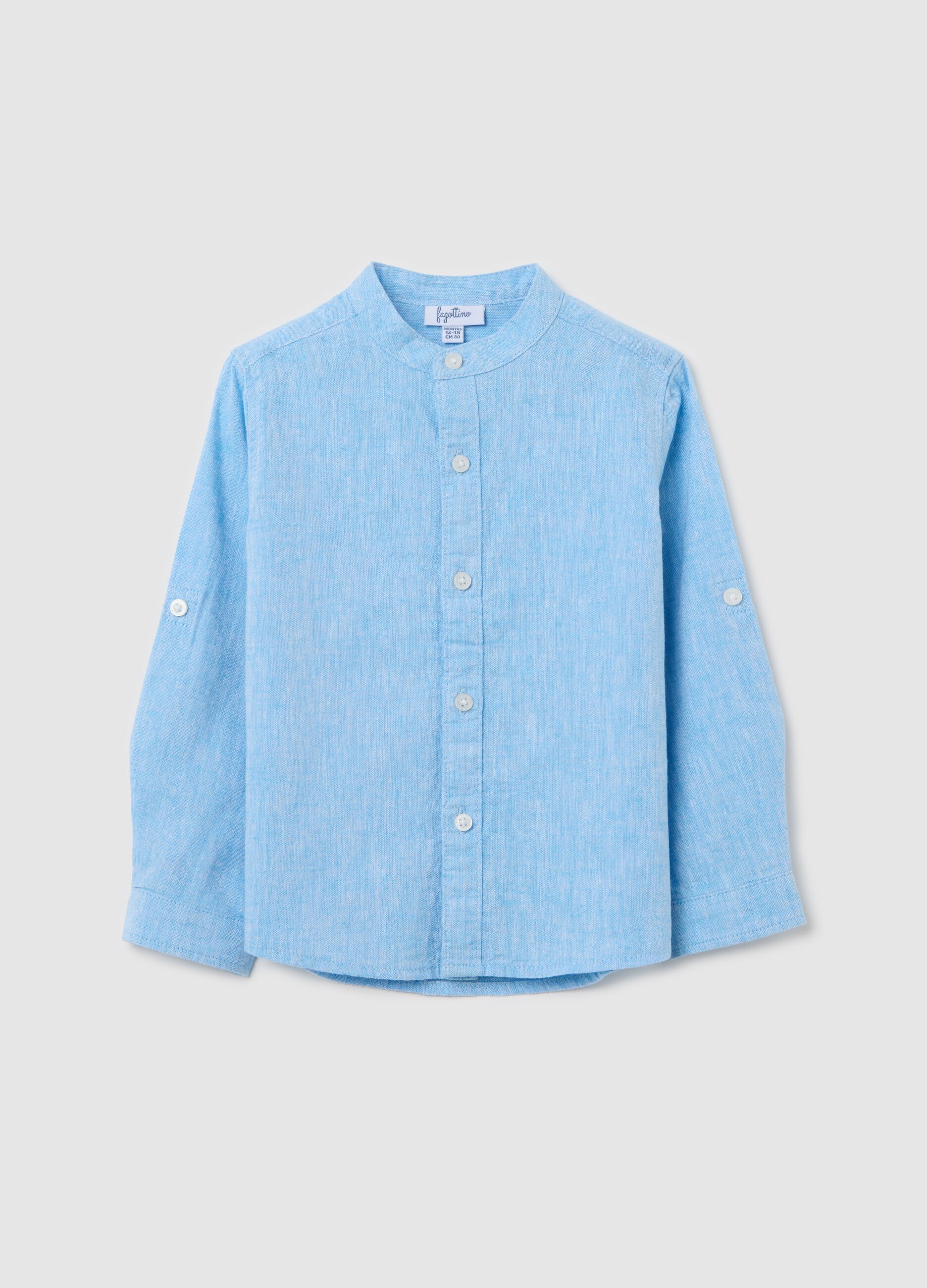 Light blue long-sleeved shirt in cotton and linen