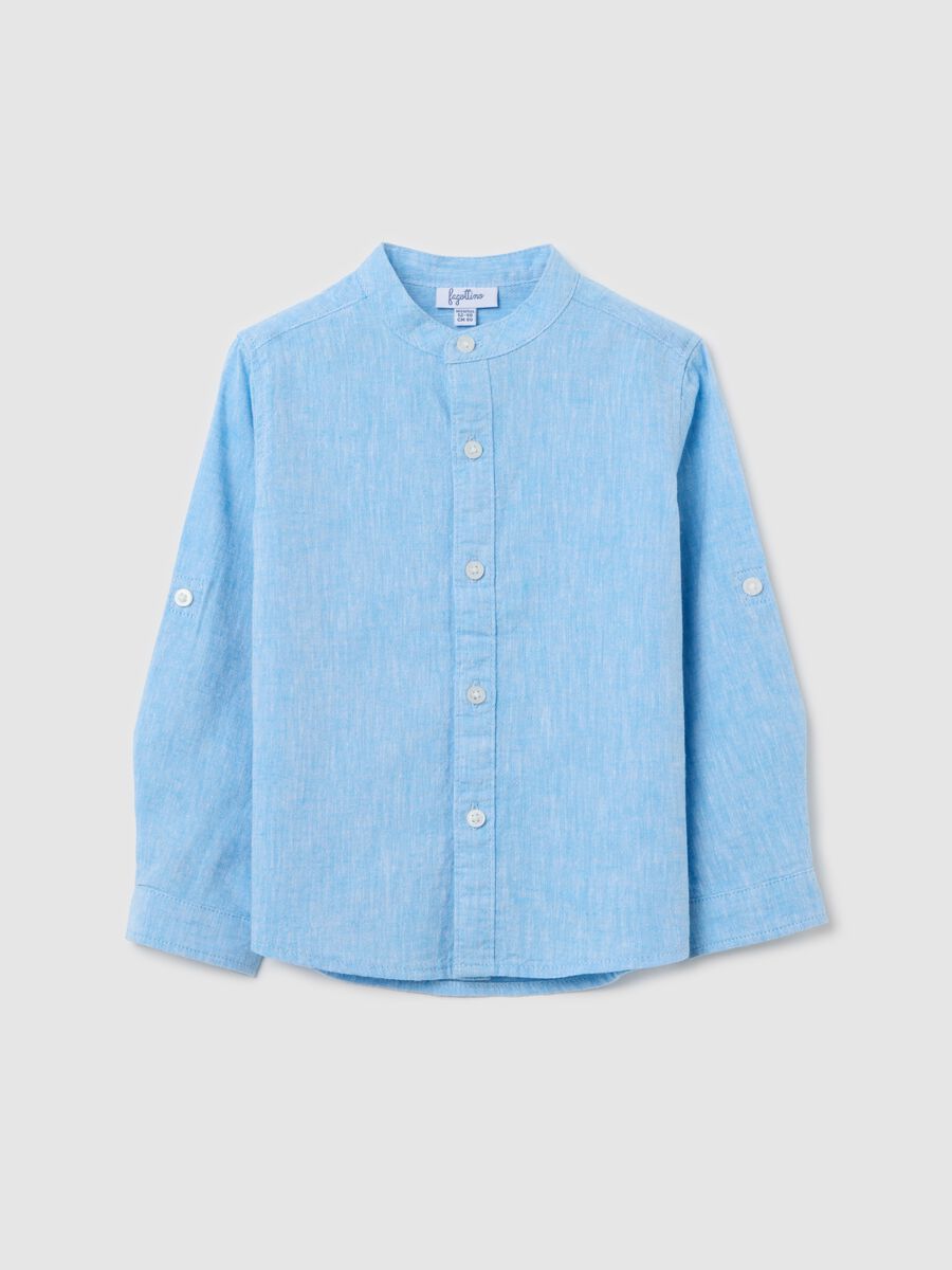 Light blue long-sleeved shirt in cotton and linen_0