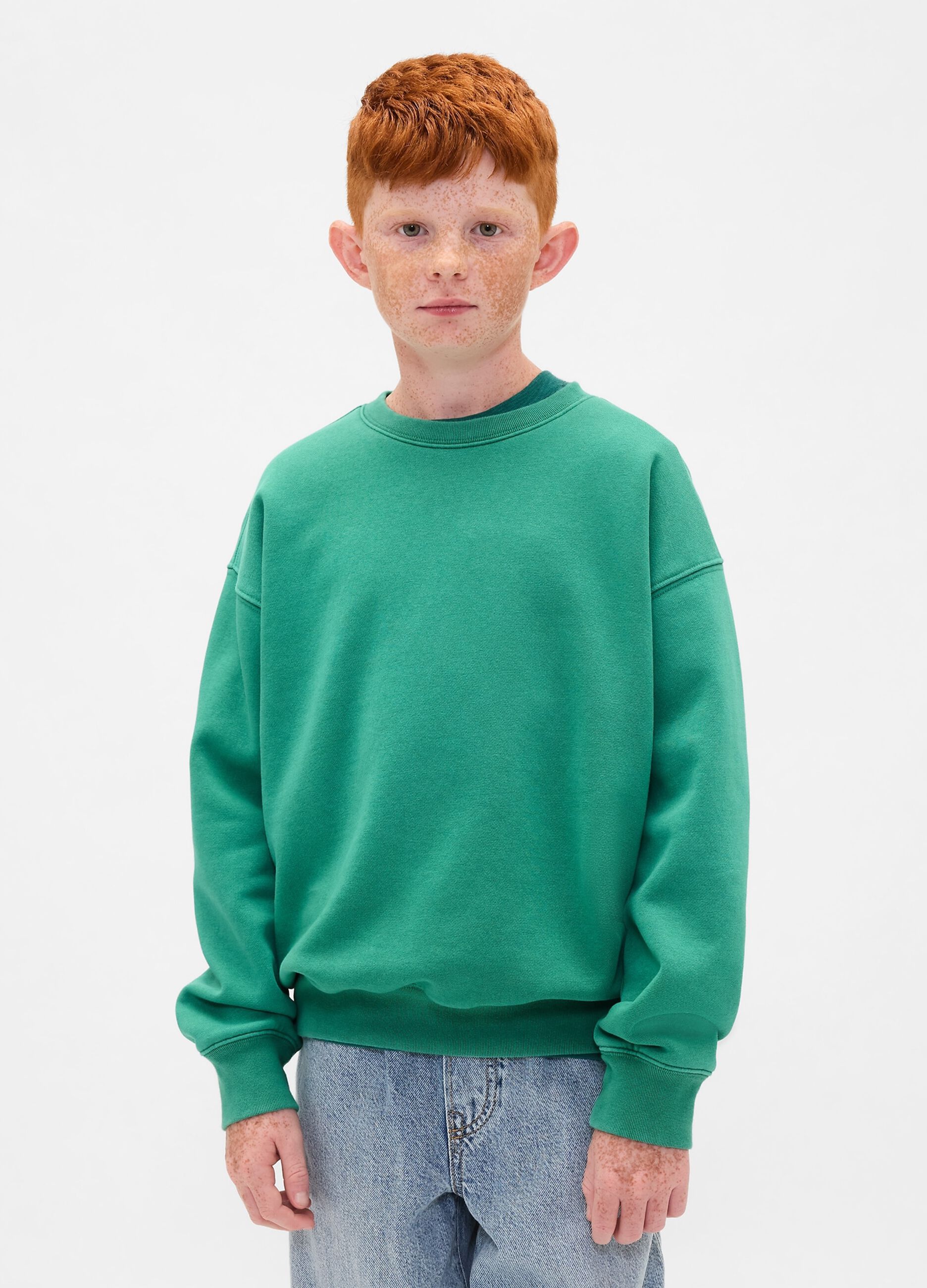 Green Cotton Crew Neck Sweatshirt