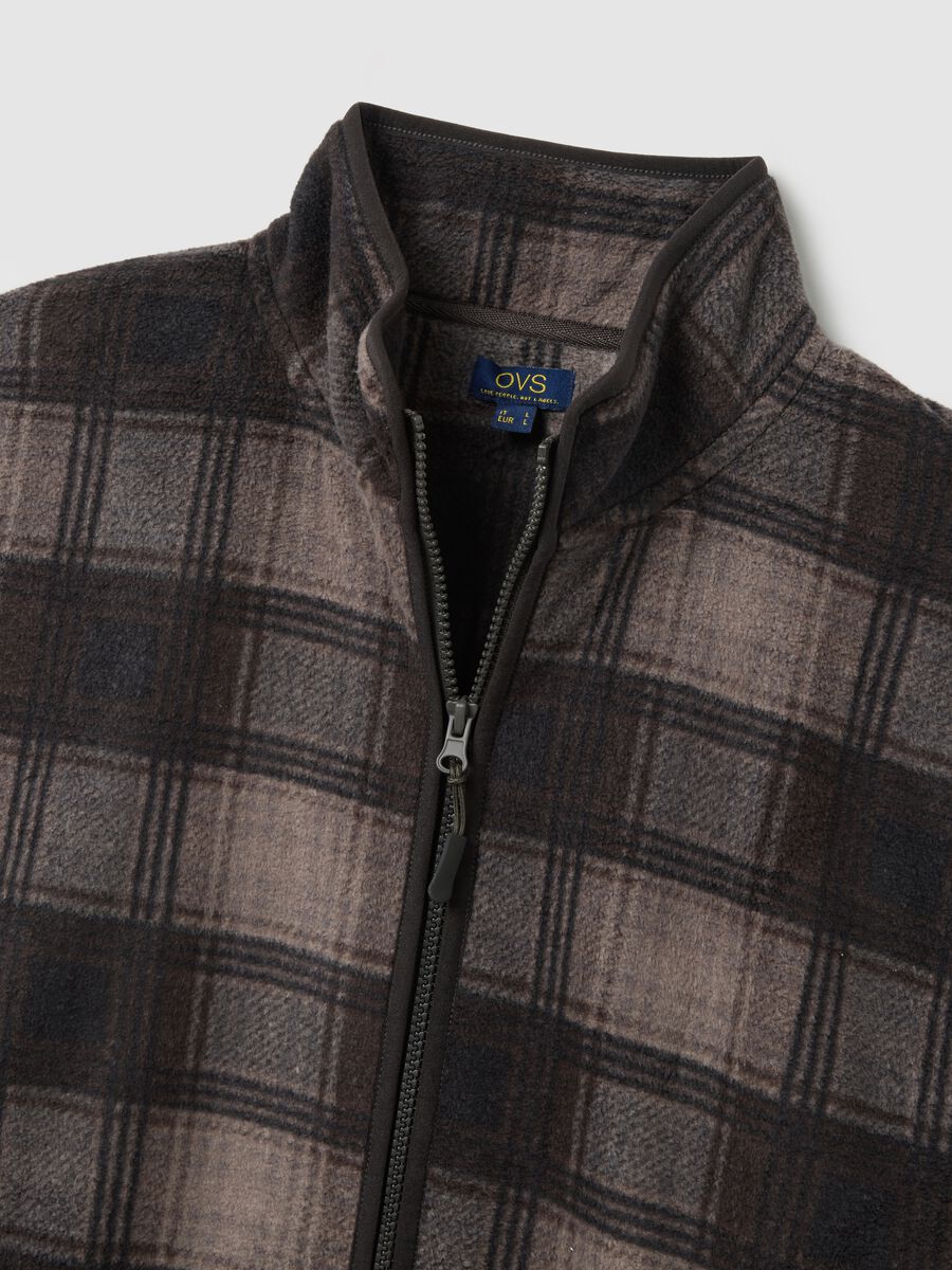 Felpa a collo alto con quadri multicolor regular fit in pile con zip_5