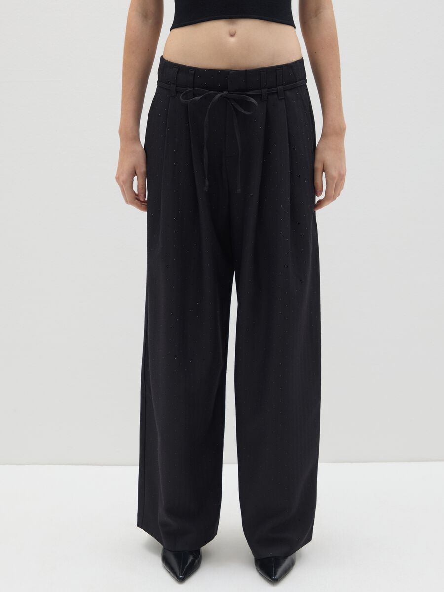 Black Wide Leg Stretch Trousers_1