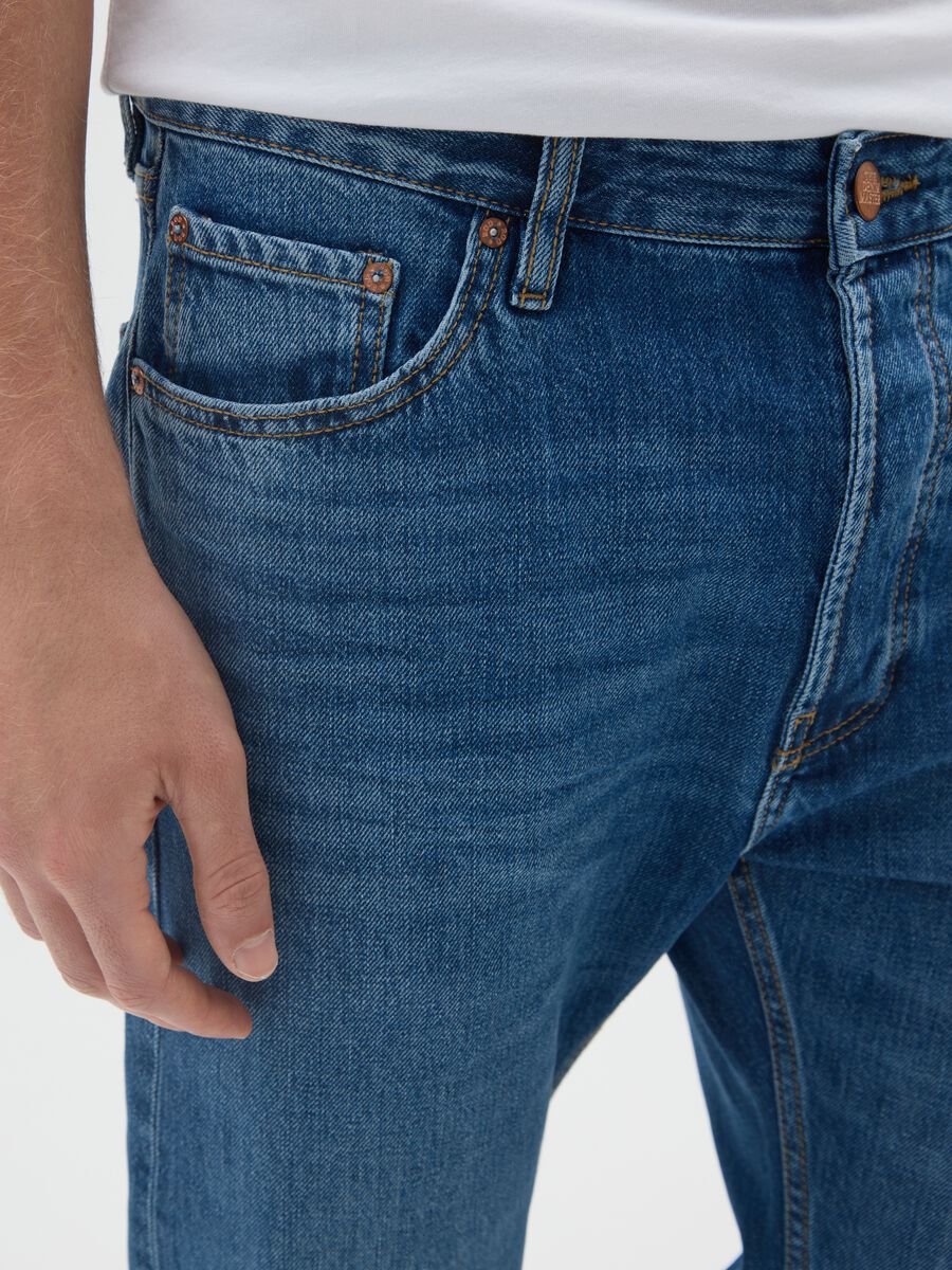 Jeans straight fit blu in puro cotone_3