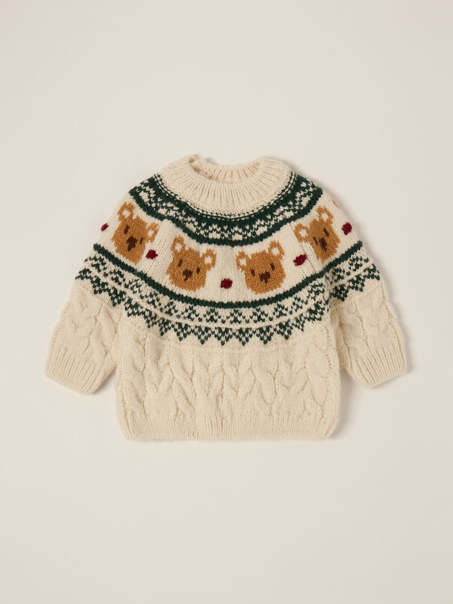 Maglione beige con motivo orsetti_0