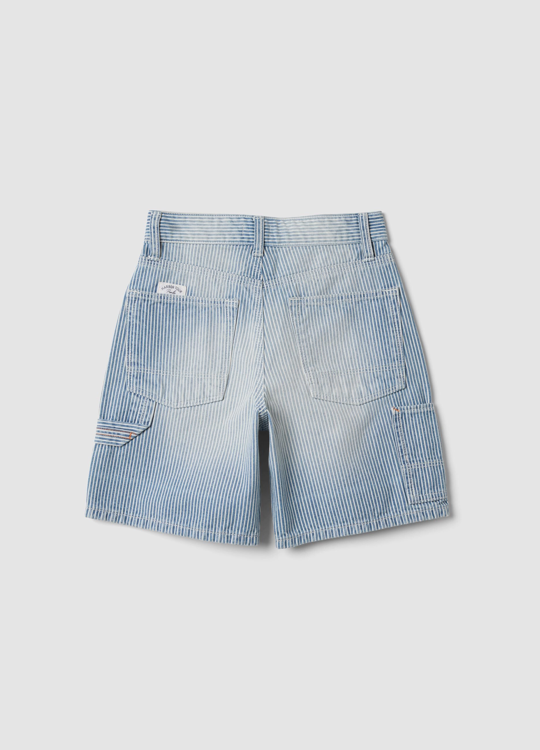 Sky-blue striped pure cotton Bermuda shorts