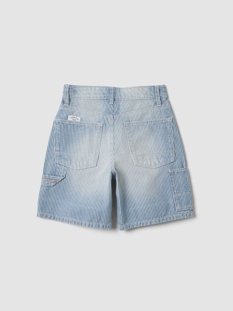 Sky-blue striped pure cotton Bermuda shorts_1