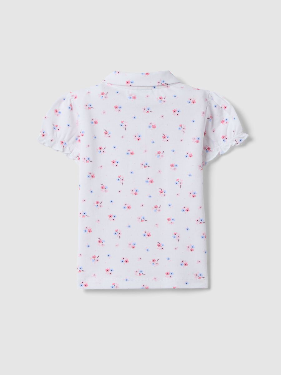 Girls' pure cotton white polo with floral pattern, regular fit_1