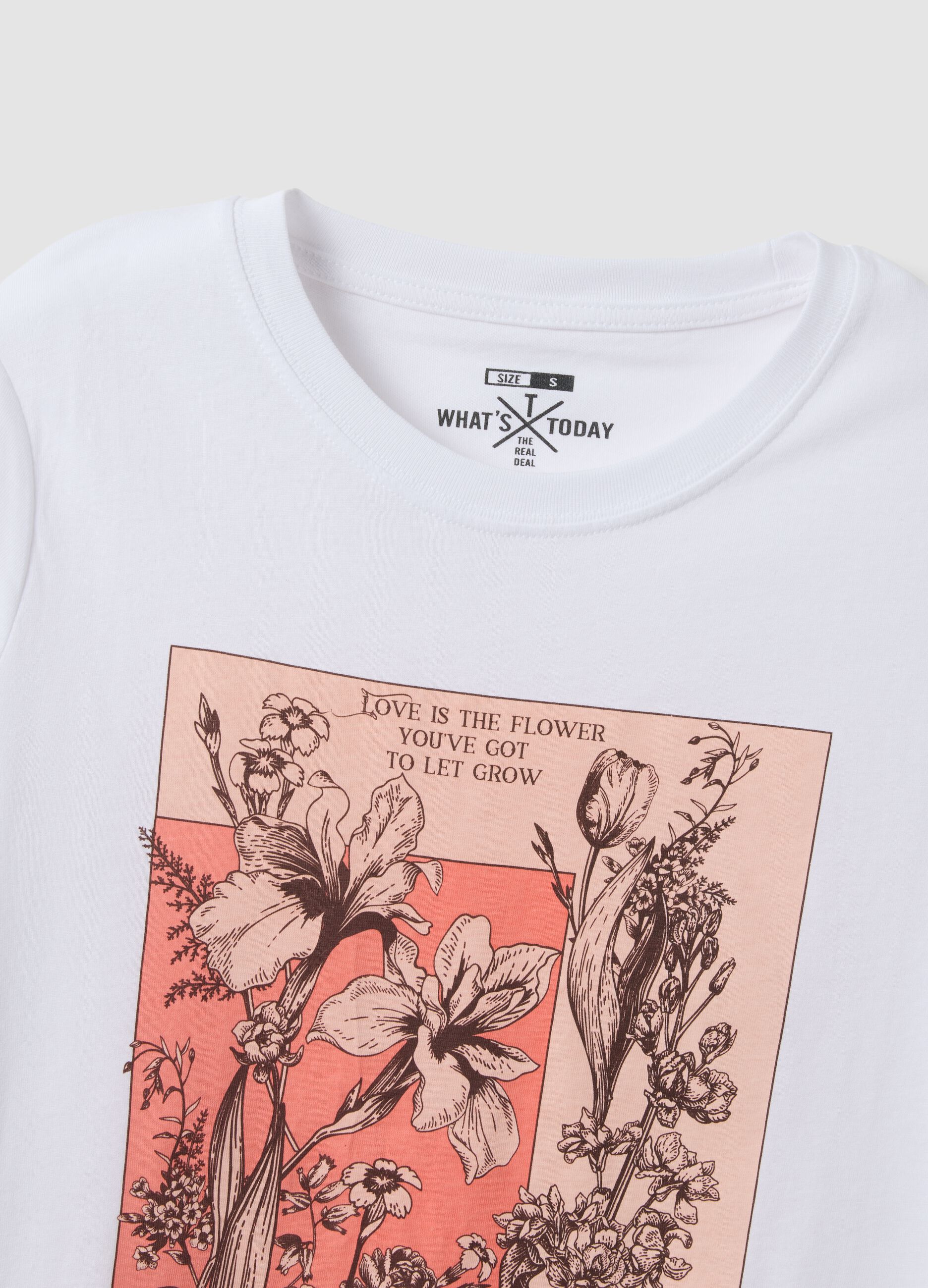 White pure cotton regular fit T-shirt with print