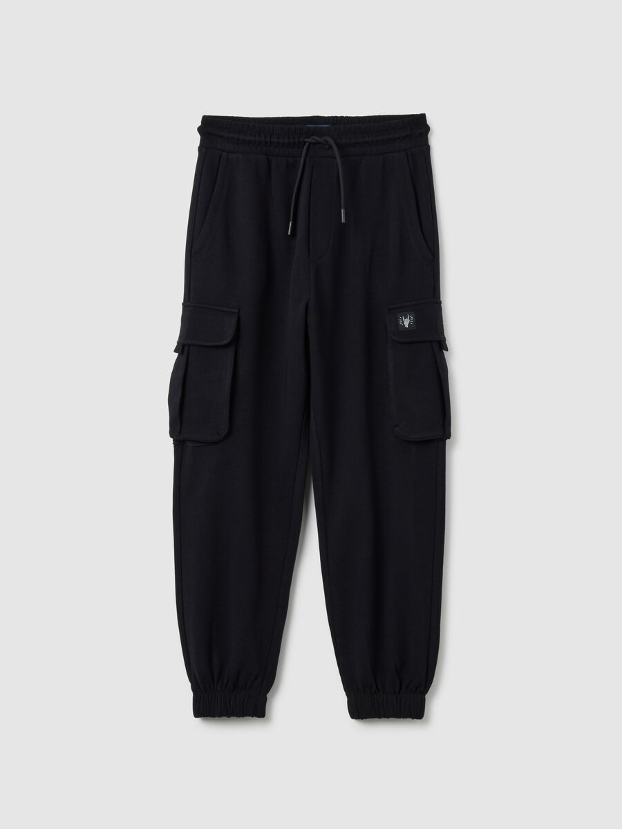 Black regular fit pure cotton boys' joggers_0