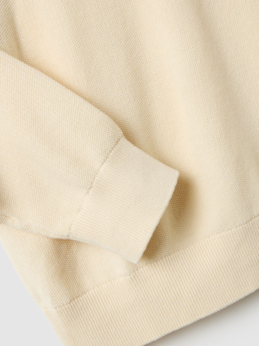 Beige crew neck sweater in pure cotton regular fit_5
