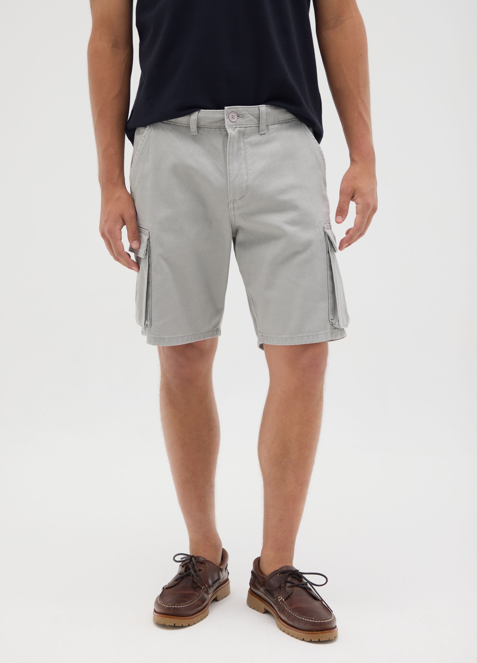 Men's grey pure cotton regular fit shorts